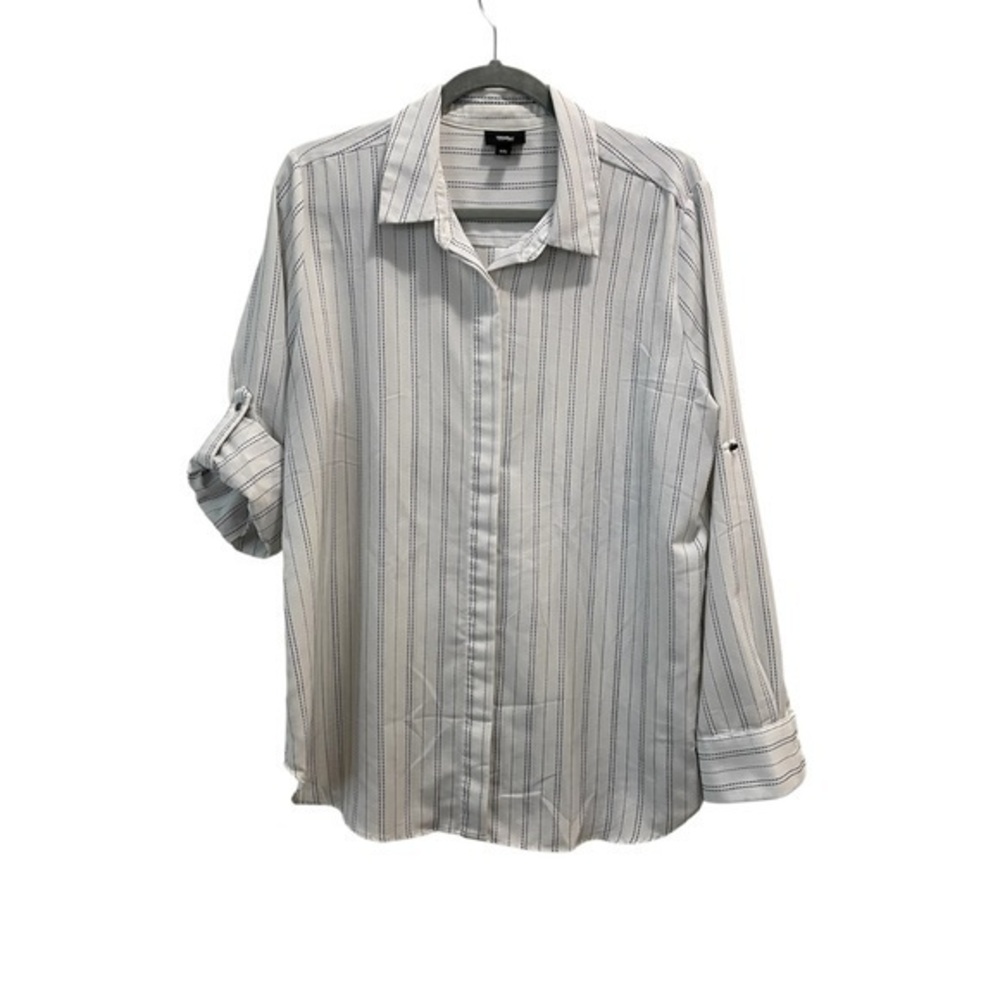 White & Black Dashed Striped Button Down Shirt